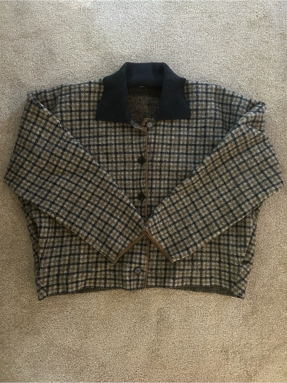 COS Sculpted Merino Wool Short Jacket Beige Checked 
Size medium - Picture 4 of 6